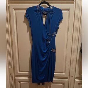Cache Royal Blue Mini Dress with Gold Embellishments. NWT